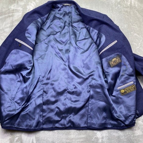 Gene Hiller Loro Piana Canada Wool Blazer Men Sz 42S Blue Herringbone Sport Coat - Picture 10 of 14